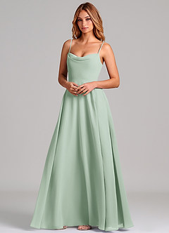 Azazie Elle Robes de demoiselle d'honneur Robe Trapèze en Mousseline de soie Plissée Agave image4