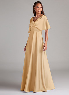 Azazie Pamela Robes de demoiselle d'honneur Robe Trapèze en Satin extensible Plissée Or image4