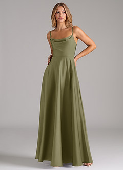 Azazie Elle Bridesmaid Dresses Pistachio A-Line Pleated Stretch Satin Dress image5