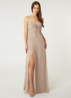 Azazie Minie Bridesmaid Dresses Taupe A-Line Bow Chiffon Dress image3