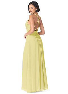 Azazie Farren Vestidos de damas de honor Vestido de Sorbete De Limón de Gasa de Corte en A Convertible con Plisado image5