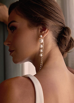 front Long Pearl Drop Earrings