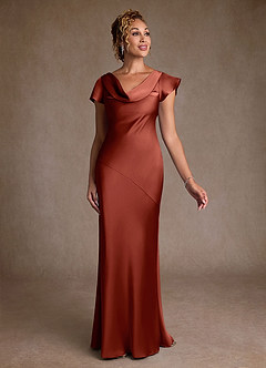 Azazie Shelby Mother of the Bride Dresses Terracotta Mermaid Pleated Stretch Satin Dress image3