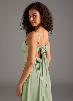 Azazie Zeya Brautjungfernkleider A-Linie Plissee Stretch-Satin Kleid Staubiger Salbeigrün image5