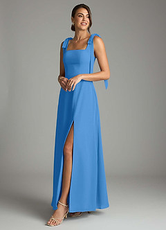 Azazie Debra Bridesmaid Dresses Blue Jay A-Line with Pockets Chiffon Convertible Dress image8