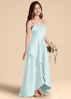 Azazie Prisha Junior A-Linie Plissee Stretch-Satin Kleid Seegrün image1