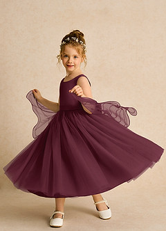 Azazie Pear vestidos de niña de las flores Vestido de Cabernet de Tul de Princesa con Lazo image2