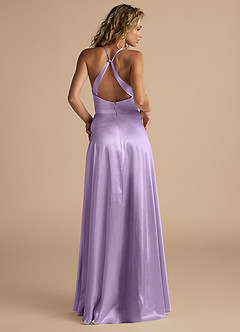 Azazie Davis Bridesmaid Dresses Lilac A-Line Pleated Metallic Satin Dress image3