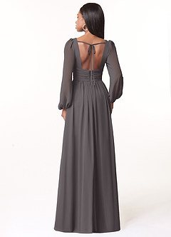 Azazie Norah Bridesmaid Dresses Steel Grey A-Line V-Neck Long Sleeve Chiffon Dress image2
