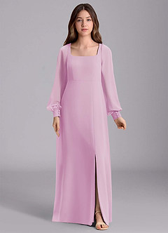 Azazie Bondi Junior Candy Pink A-Line Blouson Chiffon Dress image7