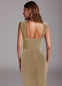 Azazie Genesis Bridesmaid Dresses Golden Tan Sheath Pleated Velvet Dress image5