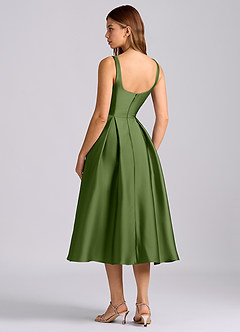 Azazie Amalie 신부 들러리 드레스 A라인 주름진 스트레치 새틴 티 길이 드레스 image5