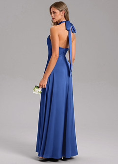 Azazie Tracie Bridesmaid Dresses Royal Blue A-Line Side Slit Stretch Satin Dress image4