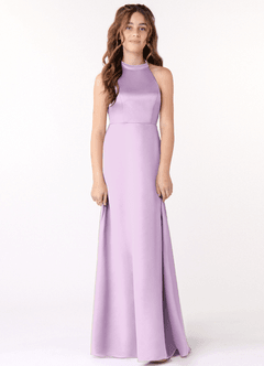Azazie Laurel Junior Frosted Lilac A-Line Stretch Satin Dress image1