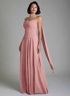 Azazie Ira Vestidos de damas de honor Vestido Rosa Polvorienta de Gasa de Línea A con Corsé image8