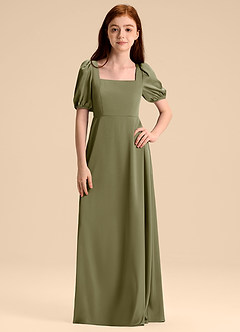 Azazie Briar Junior Robe Trapèze en Satin extensible Arc Pistache image6