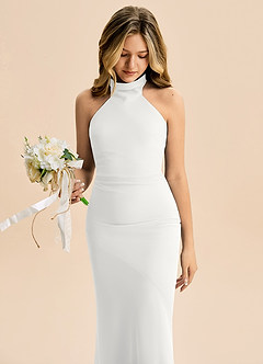 Azazie Velli Junior Meerjungfrau-Linie Hoher Kragen Chiffon Kleid Weiß image5