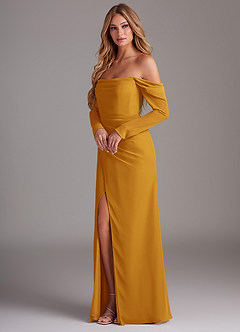 Azazie Hallie Bridesmaid Dresses Butterscotch Mermaid Long Sleeve Chiffon Dress image3