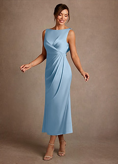 Azazie Mazhe Kleider für die Brautmutter A-Linie Plissee Stretch-Satin Kleid Puderblau image3