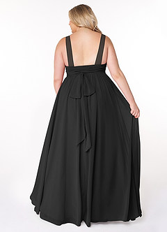 Azazie Kora Vestidos de damas de honor Vestido de Negro de Gasa de Corte en A con Plisado image8