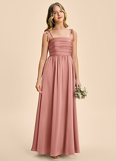 Azazie Jayden Junior Rosette A-Line Pleated Stretch Satin Dress image3