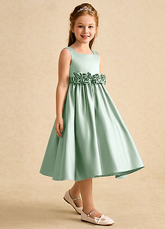 Azazie Peaches Flower Girl Dresses Agave A-Line Bow Matte Satin Dress image3