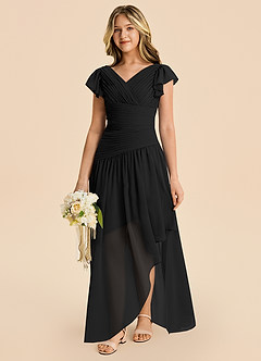 Azazie Pia Junior Black A-Line Pleated Chiffon Dress image5