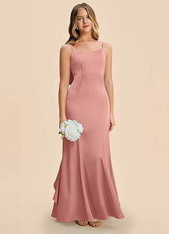 Azazie Lioren Junior Rosette Sheath Bow Stretch Satin Dress image2