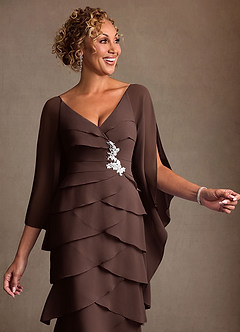 Azazie Arabinda Abiti per la Madre della Sposa Abito Tubino in Chiffon Increspato Ganache image5