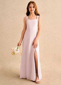 Azazie Makani Girls Formal vestidos de niña de las flores Vestido Rosa Rubor de Gasa de Corte en A con Escote corazón image3