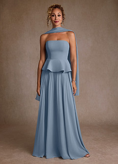 Azazie Josabeth Final Sale Dusty Blue A-Line Pleated Chiffon Dress image5