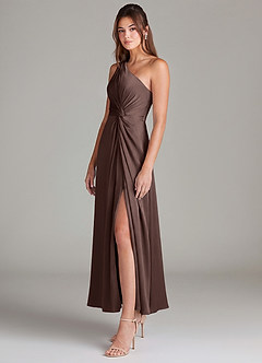 Azazie Brooke Bridesmaid Dresses Ganache A-Line One Shoulder Stretch Satin Dress image5
