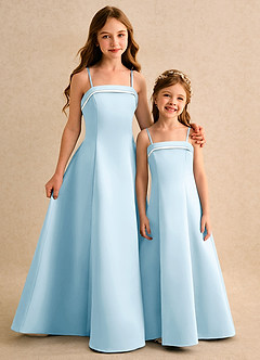 Azazie Izel Girls Formal vestidos de niña de las flores Vestido de Marfil Azul Cielo de Satin Mate de Corte en A con Plisado image2