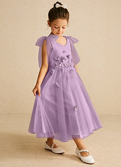 Azazie Minia Robe Demoiselle D'honneur Fillette Robe Trapèze en Mat Satiné Arc Glycine image3