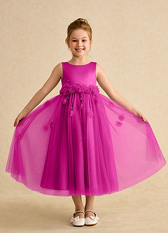 Azazie Lux Flower Girl Dresses Fuchsia A-Line Beaded Tulle Dress image4