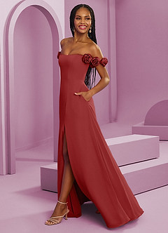 Barbie ♥ Azazie Robes de demoiselle d'honneur Robe Trapèze Convertible en Mousseline de soie Épaule décolletée Rouille image6