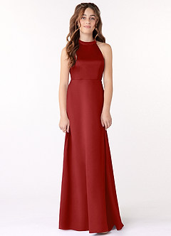 Azazie Laurel Junior Pomegranate A-Line Stretch Satin Dress image1