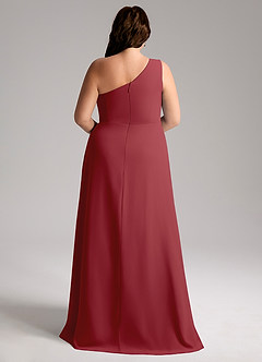 Azazie Brooke Bridesmaid Dresses Pomegranate A-Line One Shoulder Chiffon Dress image9
