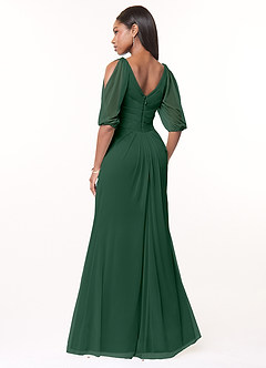 Azazie Noelia Final Sale Dark Green A-Line Pleated Mesh Dress image2