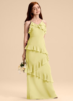 Azazie Evara Junior Abito A-Line in Chiffon Sorbetto Al Limone image6