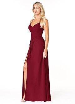 Azazie Emerald Bridesmaid Dresses Burgundy A-Line Ruffled Chiffon Dress image5