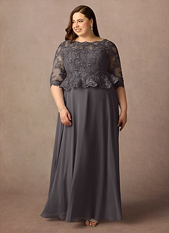 Azazie Averie Mother of the Bride Dresses Steel Grey A-Line Boatneck Sequins Chiffon Dress image13