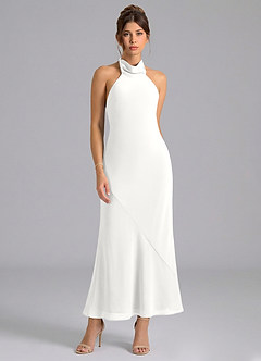 Azazie Velli Bridesmaid Dresses White Mermaid High Neck Chiffon Dress image5