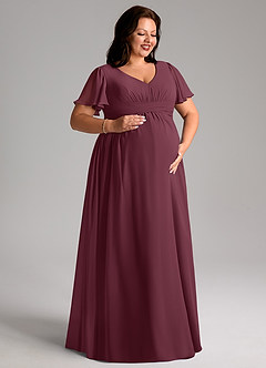 Azazie Verna Maternity Bridesmaid Dresses A-Line V-Neck Ruched Chiffon Floor-Length Dress image10