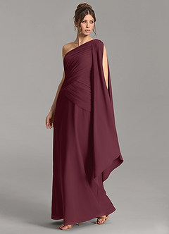 Azazie Ayra Vestidos de damas de honor Vestido Cabernet de Gasa de Línea A con Un hombro image3