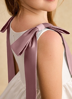 Azazie Stacie Jurken voor bloemenmeisjes A-Lijn Jurk van Mat Satijn Boog Ivoor Stoffige Roos image7