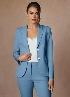 front Whitney Steel Blue Structured Stretch Cropped Pants Suit