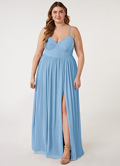 Azazie Zeya Bridesmaid Dresses Powder Blue A-Line V-Neck Pleated Chiffon Dress image6