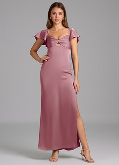 Azazie Demia Robes de demoiselle d'honneur Robe Fourreau en Satin extensible Encolure en Forme de Cœur Mauve Vintage image5