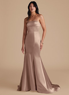Azazie Aura Bridesmaid Dresses Taupe Mermaid Metallic Satin Convertible Dress image6